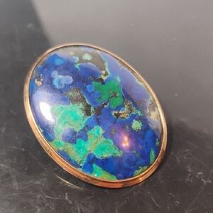 14K & 10K Gold Set Brooch Featuring Beautiful Blue Stone Possibly Azurite